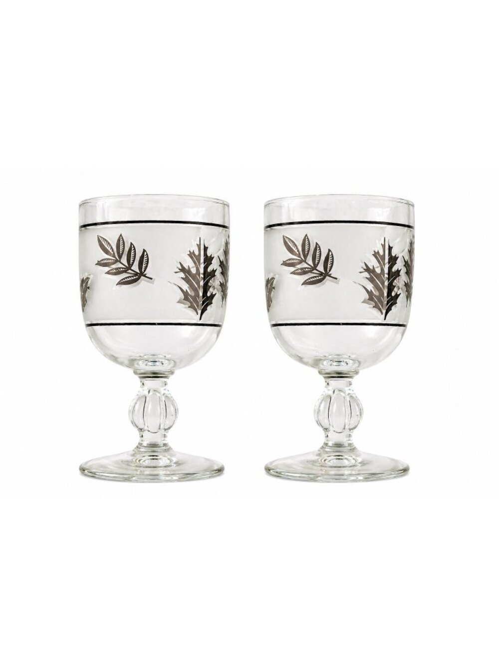 Vintage Libbey Frosted Silver Leaf Goblets Set of 2 Mid Century Wine Glasses Ele